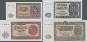 Deutschland - DDR: Deutsche Notenbank, Serie 1955, Lot mit 5 Banknoten 5, 10, 20, 50 und 100 Mark, dabei 50-er Ersatznote ”YA” (Ro.349a, 350a, 351a, 3...
