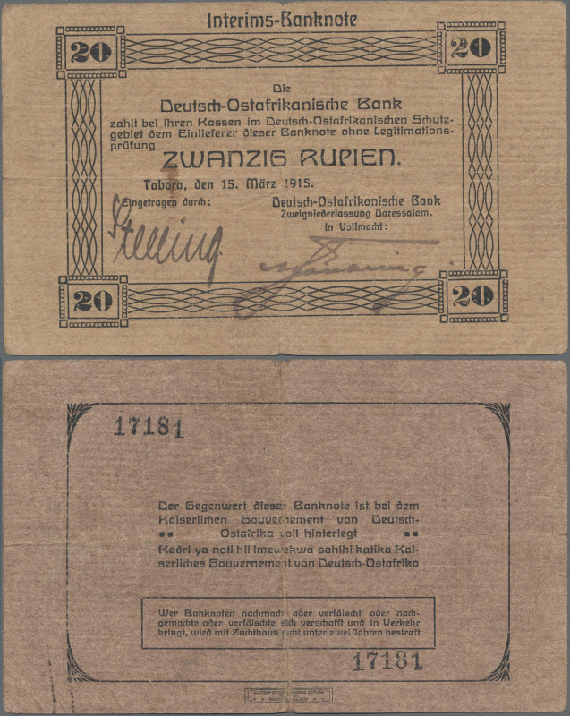 Deutschland - Kolonien: Deutsch-Ostafrikanische Bank 20 Rupien Interimsbanknote,...