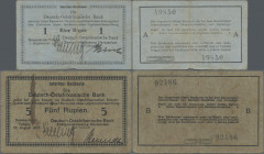 Deutschland - Kolonien: Deutsch-Ostafrikanische Bank, Lot mit 6 Banknoten 1915, mit 5 Rupien Daressalam / Tabora, den 15. August 1915, Signatur Stelli...