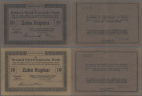 Deutschland - Kolonien: Deutsch-Ostafrikanische Bank, zwei Banknoten zu 10 Rupien Daressalam / Tabora, den 1. Oktober 1915, beide mit Signatur Berendt...