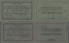 Deutschland - Kolonien: Deutsch-Ostafrikanische Bank 2x 5 Rupien vom 01.11.1915, einmal mit Unterschrift REINDL und Serie ”E” (Ro.921a, F mit Einrisse...