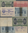 Deutschland - Konzentrations- und Kriegsgefangenenlager: Nice lot with 4 POW camp money issues WW I, including KLEINMÜNCHEN 2 Kronen 1915 (Campbell 14...