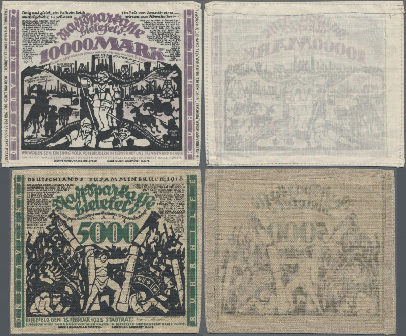 Deutschland - Notgeld besonderer Art: Bielefeld, Stoffgeld, 5000 Mark, Jute, 100...