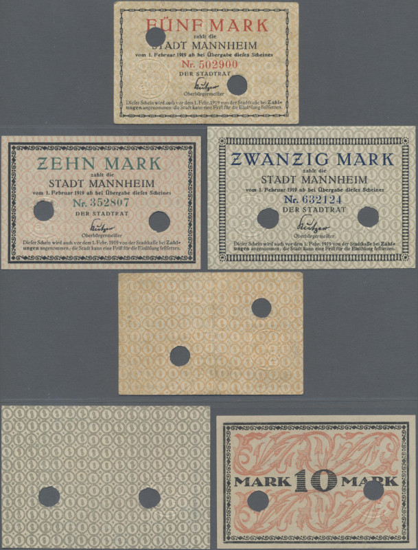 Deutschland - Notgeld - Baden: Mannheim, Stadt, 5, 10, 20 Mark, o. D. - 1.2.1919...