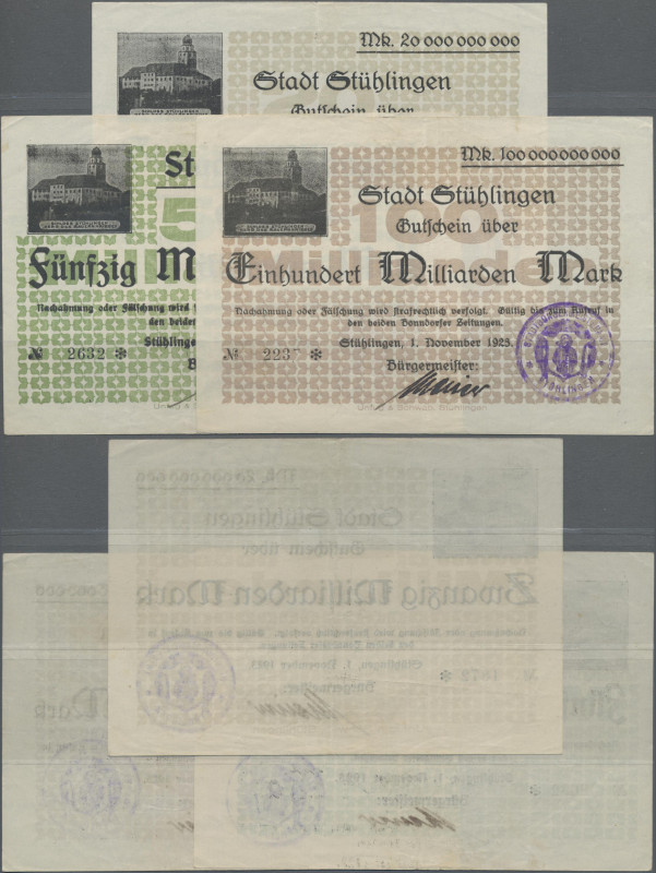 Deutschland - Notgeld - Baden: Stühlingen, Stadt, 20, 50, 100 Mrd. Mark, 1.11.19...