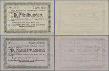 Deutschland - Notgeld - Hamburg: Hamburg-Altona, Niederdeutsche Motoren- u. Maschinenbau-Aktien-Gesellschaft, 500 Mark, mit KN, weißes Papier, 100 Tsd...