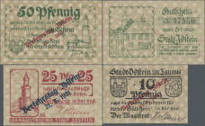 Deutschland - Notgeld - Hessen: Idstein, Stadt, ”Verkehrstag Idstein 29.8.1921”, 10 (Aufdruck 51 mm), 25, 50 Pf., 21.8.1921, Aufdrucke auf Bedarfsausg...
