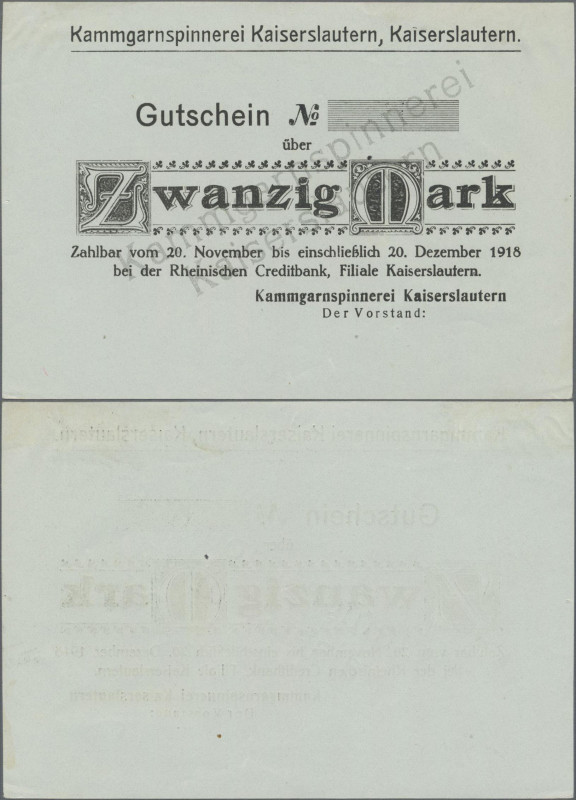 Deutschland - Notgeld - Pfalz: Kaiserslautern, Kammgarnspinnerei, 20 Mark, 20.11...