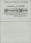 Deutschland - Notgeld - Pfalz: Kaiserslautern, Kammgarnspinnerei, 20 Mark, 20.11.1918, ohne KN und Unterschrift, Erh. I-II, von grosser Seltenheit
 [...