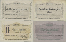 Deutschland - Notgeld - Pfalz: Kaiserslautern, Gebr. Schmalenberger, 50, 100, 200, 500 Tsd. Mark, 11.8.1923, Erh. I- (3 Scheine), III (200 Tsd.), tota...