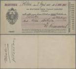 Deutschland - Notgeld - Rheinland: Coblenz, Deutsche Bank Filiale Koblenz, 1 Mio. Mark, 8.8.1923, Ort, Datum und Wert handschriftlich, Eigenscheck unt...