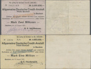 Deutschland - Notgeld - Sachsen: Bautzen, G. E. Heydemann, 1 Mio. Mark, 10.8.1923, 2 Mio. Mark, 20.8.1923, Schecks auf ADCA Bautzen, Erh. III, total 2...