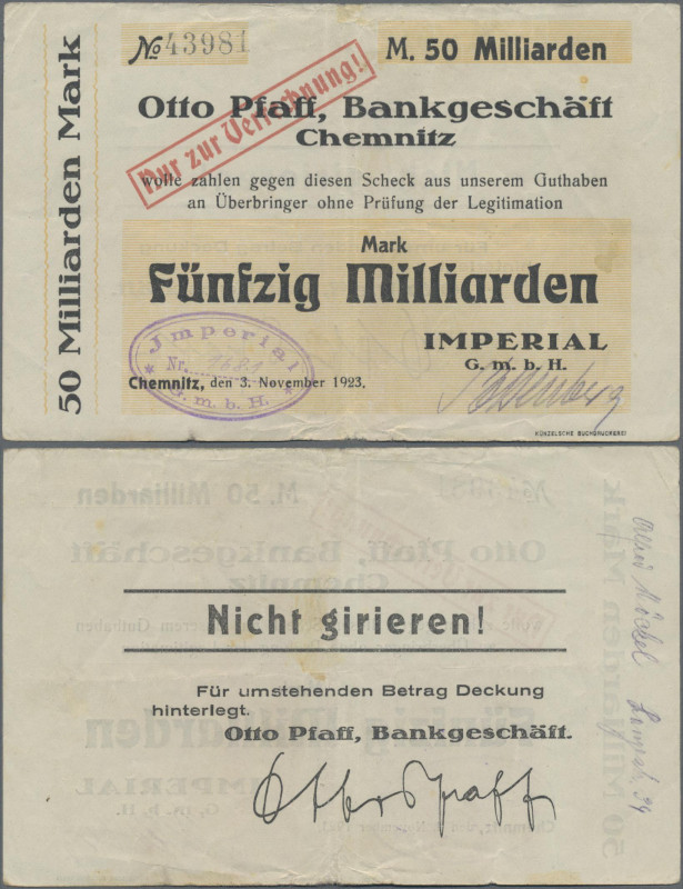 Deutschland - Notgeld - Sachsen: Chemnitz, IMPERIAL G.m.b.H., 50 Mrd. Mark, 3.11...