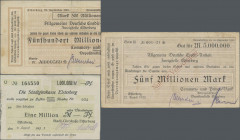 Deutschland - Notgeld - Sachsen: Elsterberg, Stadt-Girokasse, 2 x 1 Mio. Mark, 9.8. und 15.8.1923, Commerz- und Privat-Bank, 1 Mio. Mark, 9.8.1923, 2 ...