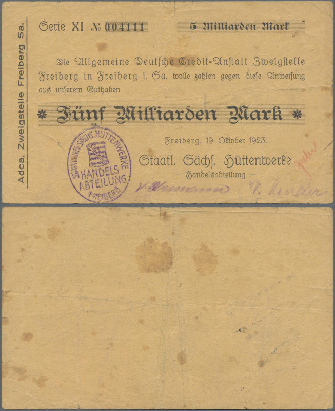 Deutschland - Notgeld - Sachsen: Freiberg i. S., Staatl. Sächs. Hüttenwerke, 5 M...