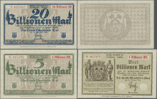 Deutschland - Notgeld - Sachsen: Glashütte, Stadt, 3 Billionen Mark, 15.10.1923, 5, 20 Billionen Mark, 15.11.1923, Erh. I, total 3 Scheine
 [differen...