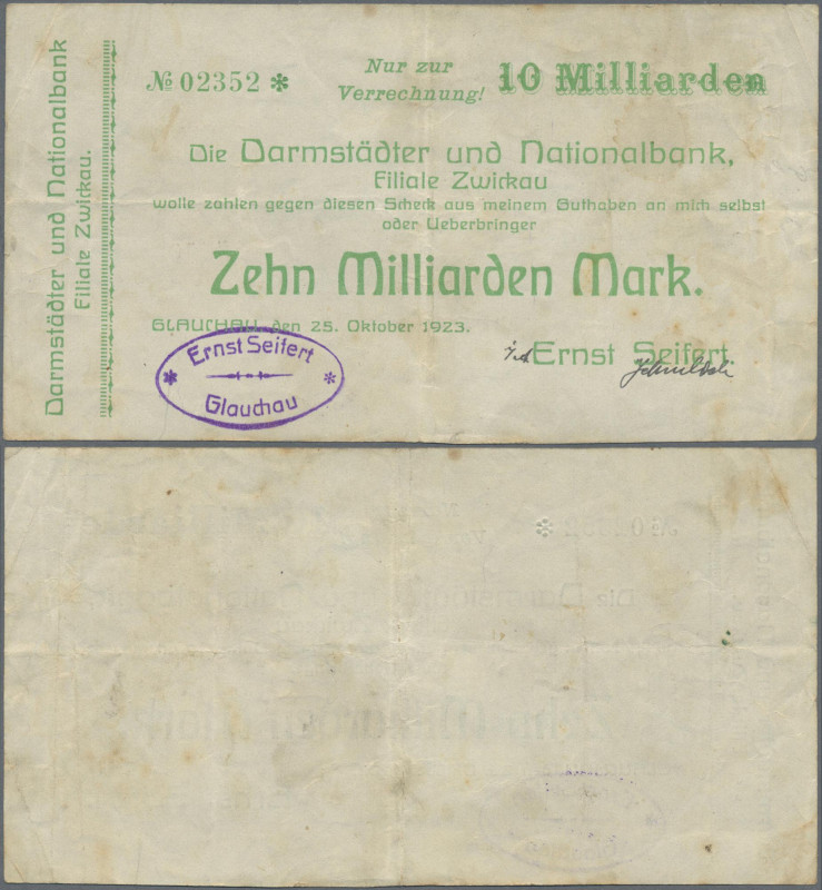 Deutschland - Notgeld - Sachsen: Glauchau, Ernst Seifert, 10 Mrd. Mark, 25.10.19...