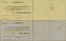 Deutschland - Notgeld - Sachsen: Großenhain, Allgemeine Deutsche Credit-Anstalt, 1 Mio. Mark, 14.8.1923, Datum gedruckt, 50 Mio. Mark, 26.9.1923, Datu...