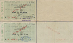 Deutschland - Notgeld - Sachsen: Hainichen, Commerz- und Privat-Bank, 2 x 1/2 Mio. Mark, 21.8.1923, Kundenschecks für Gerlach & Süssmann bzw. für C. L...