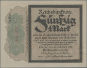 Deutschland - Deutsches Reich bis 1945: Lot mit 5 Banknoten 1918-1923, dabei 50 Mark 1918 ”Trauerschein” (Ro.56, aUNC), 1000 Mark 1922 mit Bogen-Wz. ”...