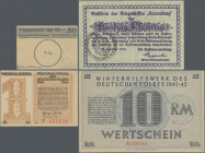 Deutschland - Sonstige: Album mit 61 Banknoten und Wertscheinen, dabei u.a. Kriegsschiff Hindenburg 50 Pfennig 1919 (UNC), Freiwillige Westarmee 50 Ma...