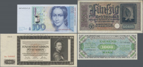 Deutschland - Sonstige: Schachtel mit 6 kleinen Sammelalben mit ca. 200 Banknoten Deutsches Reich ab 1898 bis Bundesrepublik, dabei auch Besatzungsaus...