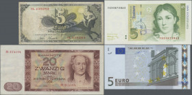 Deutschland - Sonstige: Album mit 155 Banknoten, Notgeld, Länderbanknoten, Reichsbahn, Bundesrepublik, DDR und Aktien, dabei u.a. 5 DM 1948 (Ro.252f, ...