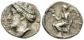 Terina AR Stater, c. 420-400 BC 

Bruttium, Terina . AR Stater (20-21 mm, 7.68 g), c. 420-400 BC.
Obv. ΤΕΡΙΝΑΙΟΝ, Head of nymph to left, wearing pe...