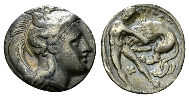Tarentum AR Diobol, c. 380-325 BC 

Calabria, Tarentum . AR Diobol (11-12 mm, ...