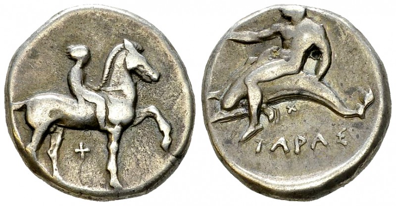 Tarentum AR Nomos, c. 350-340 BC 

Calabria, Tarentum . AR Nomos (20-21 mm, 7....