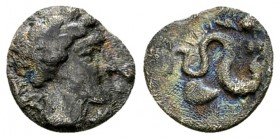 Allifae AR Obol, c. 325-275 BC, rare 

Campania, Allifae . AR Obol (9-10 mm, 0.60 g), c. 325-275 BC.
Obv. Laureate head of Apollo to right, three d...