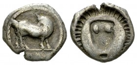 Sybaris AR Triobol, c. 510-475 BC, rare 

Lucania, Sybaris . AR Triobol (11-12 mm, 1.28 g), c. 510-475 BC.
Obv. Bull standing right, head turned le...