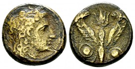 Kronia AE Hemilitron (?), c. 336-317 BC 

Sicily, Kronia . AE Hemilitron (?) (17 mm, 5.54 g), c. 336-317 BC.
Obv. Wreathed head of Sikelia right; t...