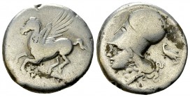 Corinth AR Stater, c. 375-300 BC 

 Corinthia, Corinth. AR Stater (20-21 mm, 8.32 g), c. 375-300 BC.
Obv. Pegasus flying left; Koppa below.
Rev. H...