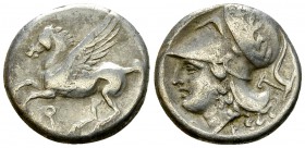 Corinth AR Stater, c. 375-300 BC 

 Corinthia, Corinth. AR Stater (20-21 mm, 8.41 g), c. 375-300 BC.
Obv. Pegasus flying left; Koppa below.
Rev. H...
