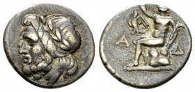 Megalopolis AR Triobol, c. 195-188 BC. 

 Arkadian League, Megalopolis . AR Triobol (13-15 mm, 2.39 g), c. 195-188 BC.
Obv. Laureate head of Zeus l...