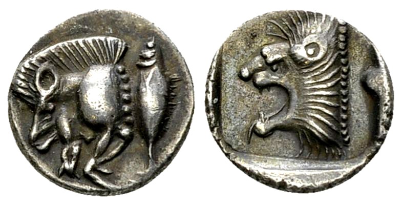 Kyzikos AR Diobol, c. 480 BC 

Mysia, Kyzikos . AR Diobol (11 mm, 1.10 g), c. ...