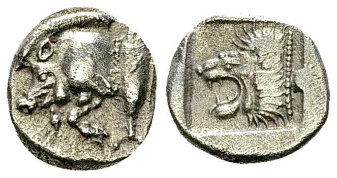Kyzikos AR Diobol, c. 480 BC 

Mysia, Kyzikos . AR Diobol (11 mm, 1.21 g), c. ...