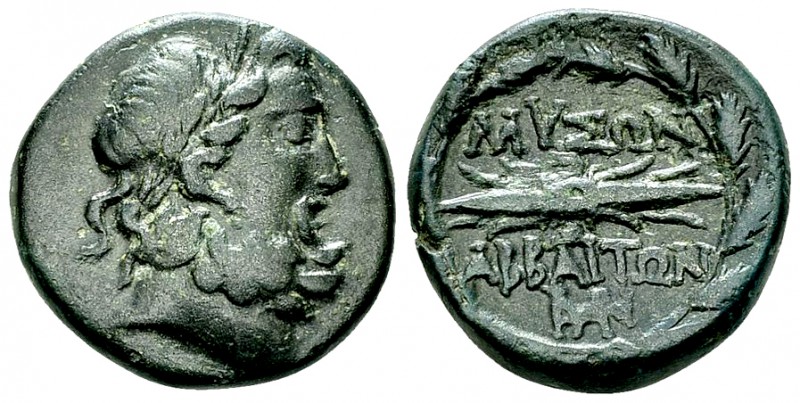 Abbaitis/Mysoi AE19, head of Zeus/thunderbolt 

 Abbaitis / Mysoi , Phrygia. A...