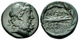 Abbaitis/Mysoi AE19, head of Zeus/thunderbolt 

 Abbaitis / Mysoi , Phrygia. AE19 (6.63 g), c. 2nd century BC.
Obv. Laureate head of Zeus right.
R...