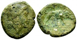 Anonymous AE Double Litra, c. 275-270 BC, rare 

 Anonymous . AE Double Litra (20-22 mm, 7.64 g), c. 275-270 BC. Uncertain mint in southern Italy.
...