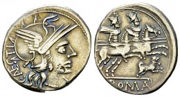 C. Antestius AR Denarius, 146 BC 

 C. Antestius. AR Denarius (19-20 mm, 4.11 g), Roma (Rome), 146 BC.
Obv. Helmeted head of Roma right; before, X ...