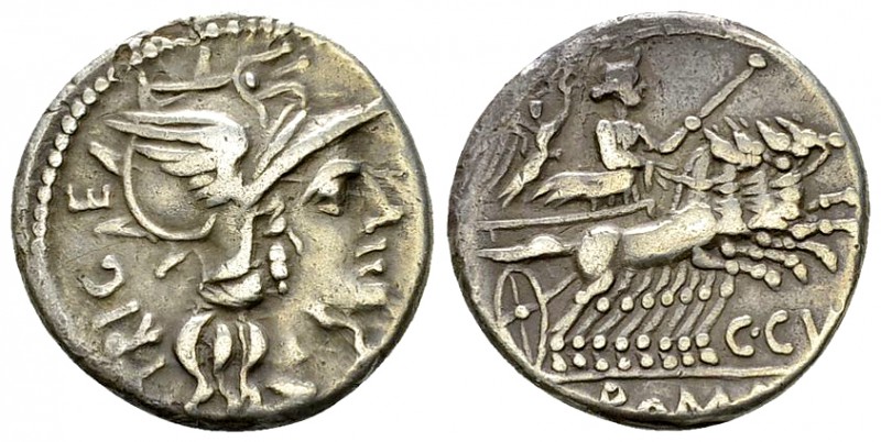C. Curiatius Trigeminus AR Denarius, 142 BC 

C. Curiatius Trigeminus. AR Dena...