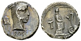L. Roscius Fabatus AR Denarius, 64 BC 

 L. Roscius Fabatus. AR Denarius (17 mm, 3.49 g), Roma, 64 BC.
Obv. Head of Juno Sospita right; behind, con...
