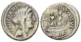 L. Mussidius Longus AR Denarius, 42 BC 

 L. Mussidius Longus. AR Denarius (17 mm, 3.79 g), Roma 42 BC.
Obv. CONCORDIA, Diademed and veiled bust of...