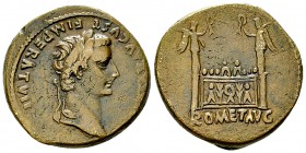 Tiberius AE As, altar of Lugdunum 

 Tiberius (14-37 AD), struck under Augustus 12-14 AD (?). AE As (25-26 mm, 11.30 g), Lugdunum.
Obv. TI CAESAR A...