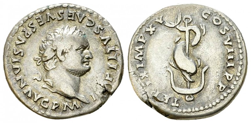 Titus AR Denarius, Dolphin reverse 

 Titus (79-81). AR Denarius (18 mm, 3.25 ...