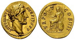 Antoninus Pius Aureus, Roma reverse 

 Antoninus Pius (138-161 AD). Aureus (19-20 mm, 7.25), Rome, 145-161 AD.
Obv. ANTONINVS AVG PIVS P P, Laureat...