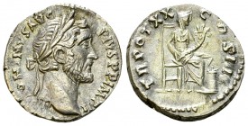 Antoninus Pius AR Denarius, Annona reverse 

 Antoninus Pius (138-161 AD). AR Denarius (17 mm, 3.32 g), Rome, 156/157 AD.
Obv. ANTONINVS AVG PIVS P...