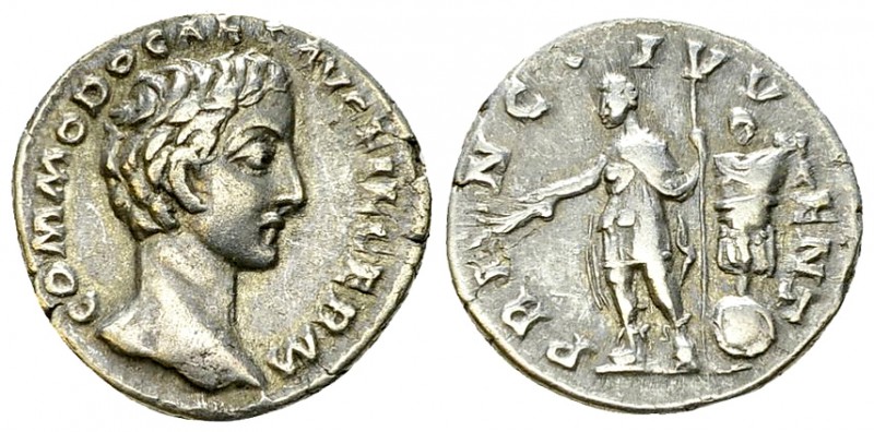 Commodus AR Denarius 

Marcus Aurelius (161-180 AD) for Commodus Caesar . AR D...